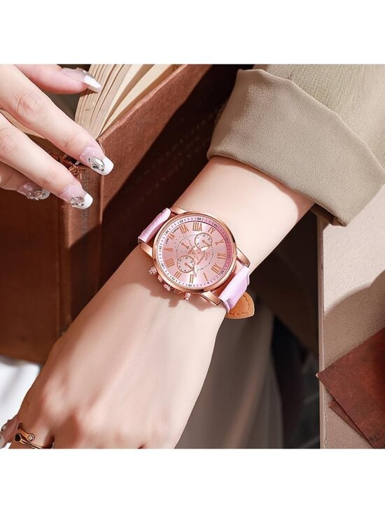 Stylish Unisex Gold Plated PU Leather Round Wrist Watches - Lot of 10 Pcs